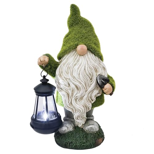 TERESA'S COLLECTIONS Christmas Outdoor Statue for Home, Resin Gnome Decorations with Solar Outdoor Lights for Garden Decor,Green Garden Sculptures & Statues for Front Patio Lawn, Gifts for Mom,12'