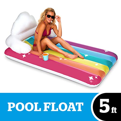 BigMouth Inc. Giant Rainbow Lounge Pool Float, Thick Vinyl Raft with Cup Holder, Fun Pool Party Floaties, Holds 200 Pounds and Includes Patch Kit