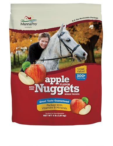 Manna Pro Bite-Size Nuggets for Horses - Pocket Sized Training Horse Treats - Apple Flavored Treats - Packs with Vitamins & Minerals- Great Taste Guaranteed - 4lbs