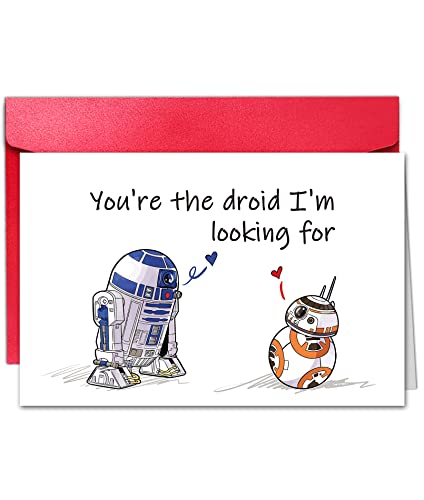 TQDaiker Romantic Valentines Day Card for Boyfriend,Geek Love Valentines Day Card from Girlfriend, Star Wars R2D2 And BB8, “You’re The Droid i’m Looking For.”