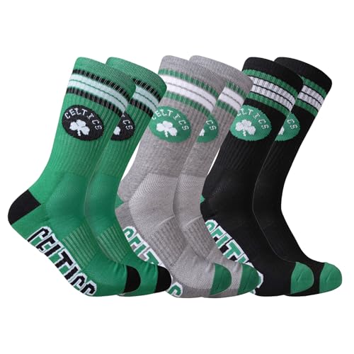 Ultra Game NBA Official Men’s Athletic Cushioned Secure Fit Team Crew Socks - 3 Pack - Unisex, Boston Celtics, Assorted, M6-12