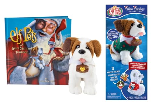 The Elf on the Shelf Elf Pets Saint Bernard Dog, Tradition Story Book, and Claus Couture Collection Christmas Sweater Set (Multi-Item Bundle)