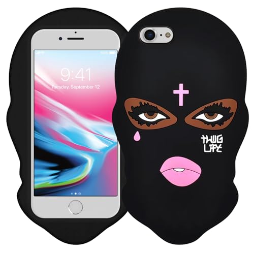 Boaretiu Soft Silicone Carton Quirky 3D Design for iPhone 8/7/6 Case 4.7 Inch - for iPhone 8/7/6 Phone Case for Boy Girl Women Girly Funny Unique Mysterious Fun Phone Case for iPhone 8/7/6,Black Face