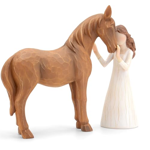 Horse Gifts for Girls Women - Girl Embraces Horse Figurine Gifts for Horse Lovers Women Sculpted Hand-Painted Resin Horse Decor Cowgirl Gifts Horse Ornament Equestrian Gifts Horse Memorial Gift