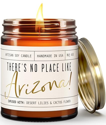 Arizona Gifts, Arizona Decor for Home - 'There's No Place Like Arizona Candle, w/Desert Lilies & Cactus Flower I Arizona Souvenirs I Arizona State Gifts I 9oz Jar, 50Hr Burn, USA Made