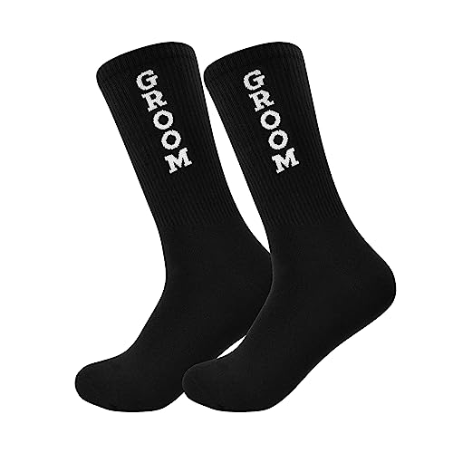 CARAKNOTS Groom Gifts from Bride Funny Groom Socks Wedding Socks for Men Cotton Novelty Black Socks for Men