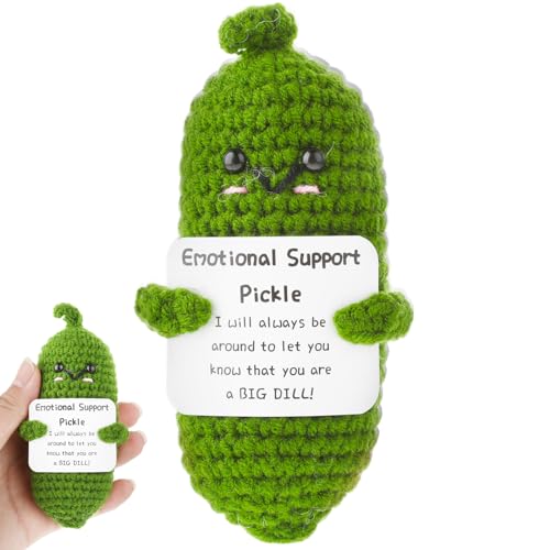 Emotional Support Pickles, Handmade Mini Funny Emotional Support Pickled Cucumber Gift Cute Handwoven Ornaments Emotional Support Crochet Pickled Cucumber Knitting Doll for Christmas Ornament Gift