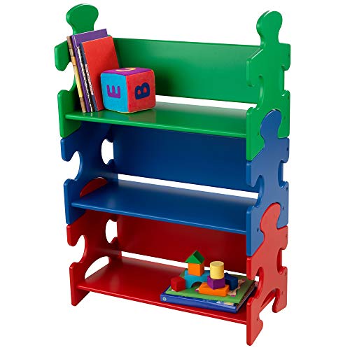 KidKraft Wooden Puzzle Piece Bookcase with Three Shelves - Primary, Gift for Ages 3+