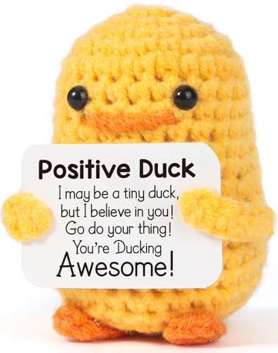 MBL Inspirational Crochet Positive Duck – Handmade Emotional Cheer Support Funny Pickle Potato Gifts for Women Friend Men Coworker Birthday Christmas Stocking Stuffer White Elephant Under 10 Dollars