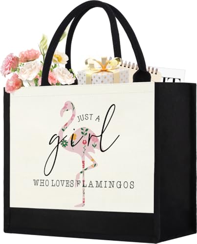 Canvas Tote Bag for Women, Cute Flamingo Gifts for Women, Flamingo Lover Gifts Aesthetic Beach Bag Reusable Grocery Bag, Birthday Christmas Gifts for Mom Daughter Friends Sisters Who Loves Flamingos