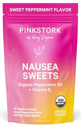 Pink Stork Organic Peppermint Sweets for Morning Sickness and Motion Sickness Support, Added Vitamin B6, 1st Trimester Pregnancy Must Haves - 30 Wrapped Peppermint Candies