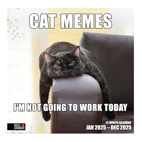 RED EMBER Cat Memes 2025 Hangable Monthly Wall Calendar | 12' x 24' Open | Thick & Sturdy Paper | Giftable