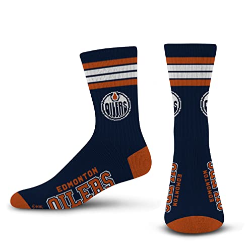 For Bare Feet NHL Edmonton Oilers 4 Stripe Deuce Crew Sock Team Color LARGE