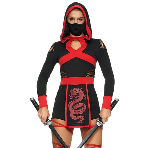 Spooktacular Creations Ninja Costume Women, Halloween Ninja Costume Adult with Hooded Romper and Ninja Mask for Halloween Dress Up Party Cosplay-M