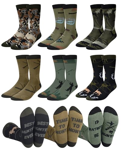 Eurzom 6 Pairs Men's Funny Hunting Socks I'd Rather Be Hunting Gifts Novelty Dress Socks Christmas Deer Gift for Hunters Men