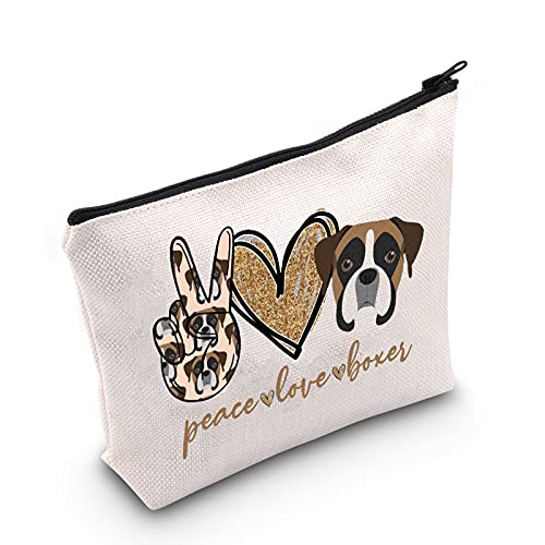 LEVLO Boxer Dog Cosmetic Make up Bag Dog Owner Gift Peace Love Boxer Makeup Zipper Pouch Bag Boxer Dog Lover Gift (Peace Love Boxer)