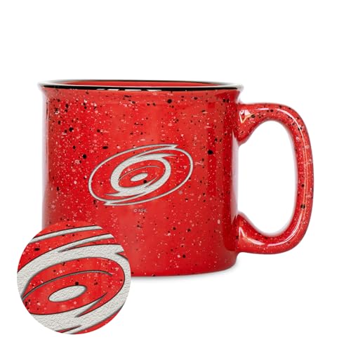 Rico Industries NHL Hockey Carolina Hurricanes Red Speckle 12oz Laser Engraved Campfire Mug