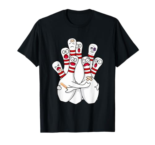 Cartoon Bowling Scared Bowling Pins Funny Sport Bowler T-Shirt