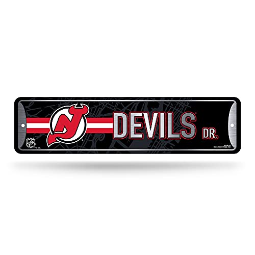 Rico Industries NHL Hockey New Jersey Devils Metal Street Sign 4' x 15' Home Décor - Bedroom - Office - Man Cave,Silver