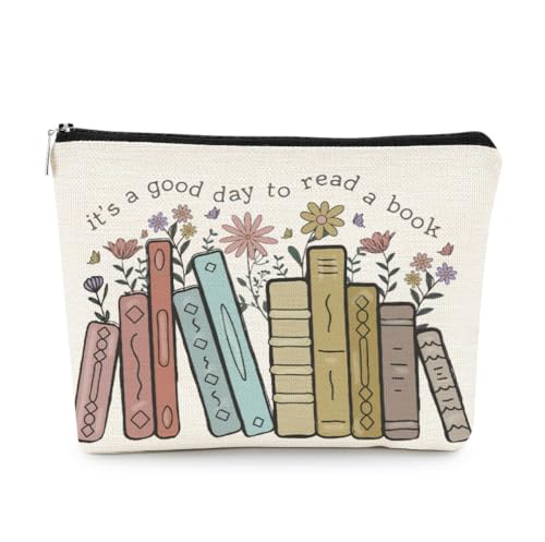 EXUQO Book Lover Gifts Small Makeup Bag,It's A Good Day To Read A Book Cosmetic Pouch,Book Lovers Librarian Gifts for Women Girls,Bookish Gifts,Bookworm Gifts