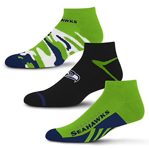 For Bare Feet NFL Seattle Seahawks CAMO BOOM 3 Pack Ankle Sock Team Colors Large