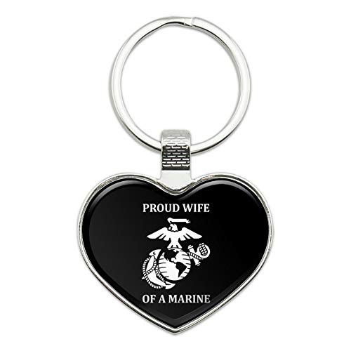 Proud Wife of a Marine USMC White Logo on Black Officially Licensed Keychain Heart Love Metal Key Chain Ring