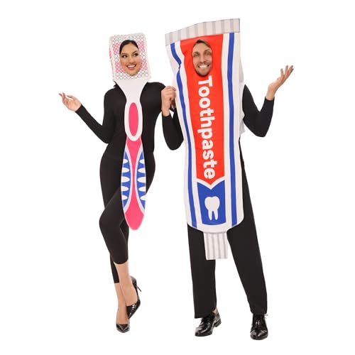 Funnlot 2PCS Couples Halloween Costumes for Adults Funny, Toothbrush and Toothpaste Couples Costumes Adult One Size