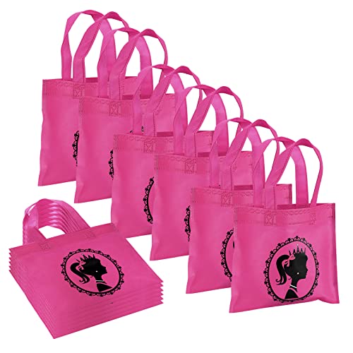 XUWAIDSGN 12 Pieces Pink Girls Party Favor Treat Bags Hot Pink Princess Gift Bags Candy Bags Girls Theme Party Goodie Bags with handles for Girls Birthday Party Supplies Decorations Kids Party Favors