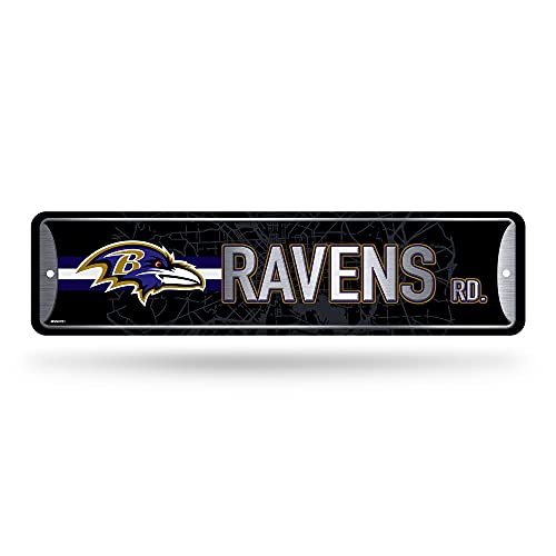 Rico Industries NFL Baltimore Ravens Home Décor Metal Street Sign (4' x 15') - Great for Home, Office, Bedroom, & Man Cave - Made,Silver