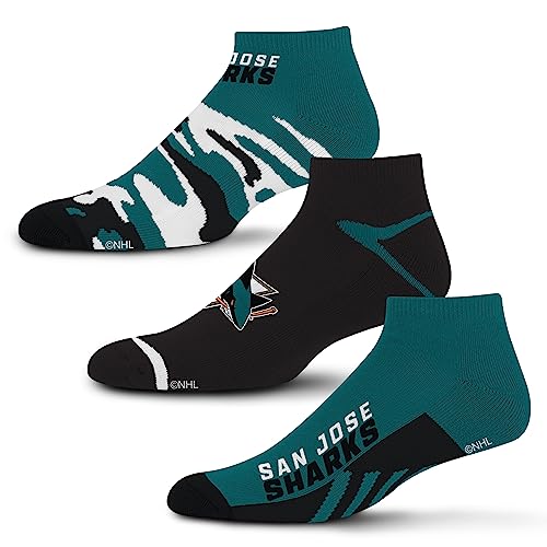 For Bare Feet NHL San Jose Sharks CAMO BOOM 3 Pack Ankle Sock Team Colors Large