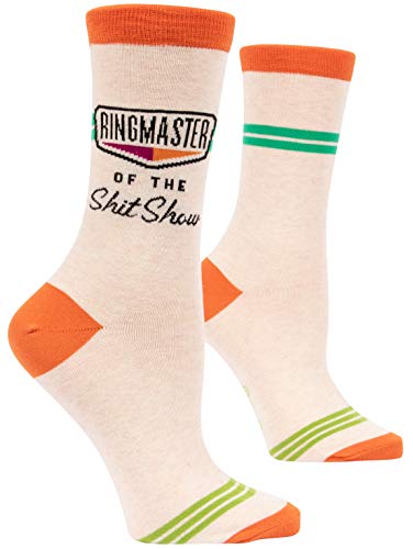 Blue Q Socks, Women's Crew, Ringmaster of The Shit Show (Orange) (Women's Shoe Size 5-10)