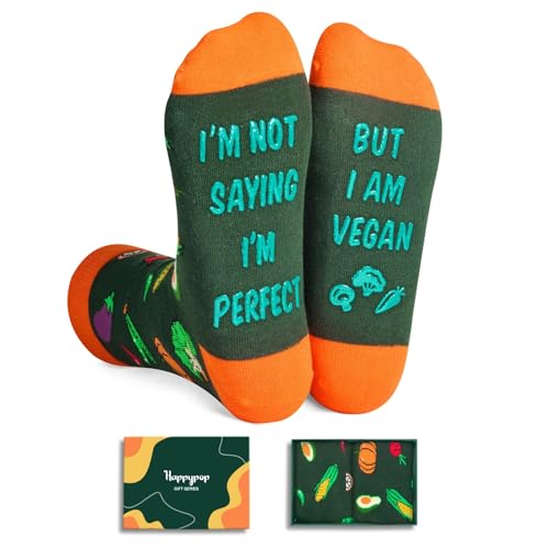 HAPPYPOP Funny Vegan Gifts Ideas for Women - Vegetarian Gifts Men, Vegan Socks Vegetable Socks For Her