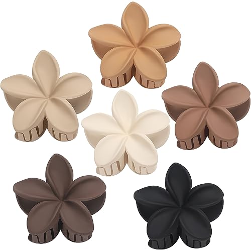 Sisiaipu Hawaiian Plumeria Flower Claw Hair Clips - 6 Pcs Large for Thick Hair and Thin for Beach, Hair Accessories for Women and Girls - Khaki