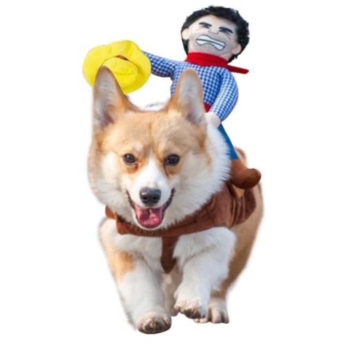 Deluxe Cowboy Rider Pet Costume - Funny Dog Halloween Outfit with Doll and Hat, Adjustable Knight Style Costume for Labs, German Shepherds, and Golden Retrievers, and More (M)