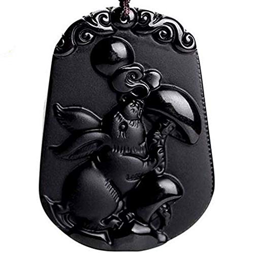 Natural obsidian bead Chinese zodiac Amulet zodiaca animals necklace with adjustable bead chain (rabbit&bunny)