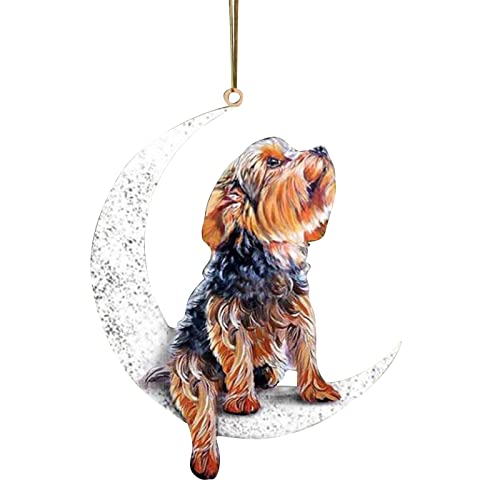 Yorkshire Terrier Sit On The Moon Dog Memorial Keepsake Christmas Remembrance Ornament to Remember Loved - Loss of Pet Gifts Dog Angel Memorial Gifts Dog Memorial Gifts (Yorkshire)