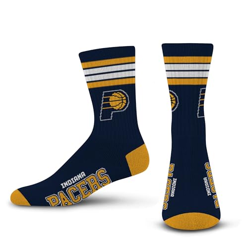 For Bare Feet NBA INDIANA PACERS 4 Stripe Deuce Crew Sock Team Color Large