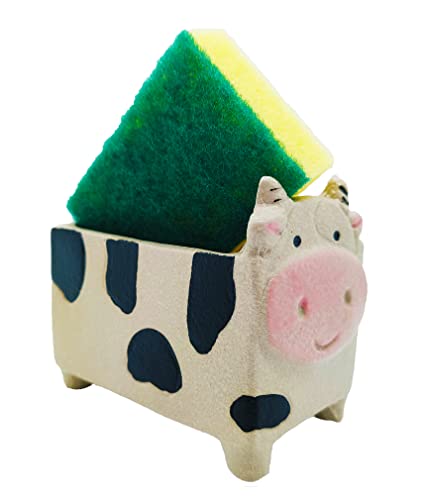 MONMOB Cow Sponge Holder Farmhouse Kitchen Decor Home Decor Cow Decor Design Ceramic Kitchen Sponge Holder Cow Gift Ideal Gifts for Women, Mom or Birthdays