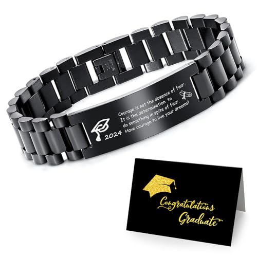 Graduation Gifts for him,Engraved Graduation Bracelet, Inspirational College Graduate High School Class Of 2024 Gift, Stainless Steel Handsome Link Bracelets for College High School Graduates