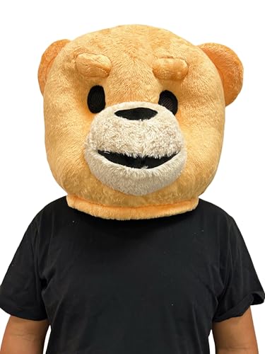 Lormaka Teddy Bear Mascot Head Costume Plush Animal Head Mask Halloween Party Cosplay Dress