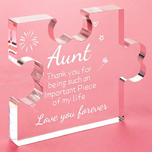 Funnli Aunt Gifts from Niece Acrylic Puzzle Plaque - Gifts for Aunt 3.35 x 2.76 Inch Desk Decorations Best Aunt Ever Gifts - Great Auntie Gifts Card for Birthday Christmas Anniversary Mothers Day