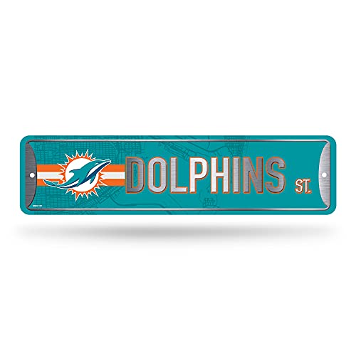 Rico Industries NFL Miami Dolphins Home Décor Metal Street Sign (4' x 15') - Great for Home, Office, Bedroom, & Man Cave - Made,Silver