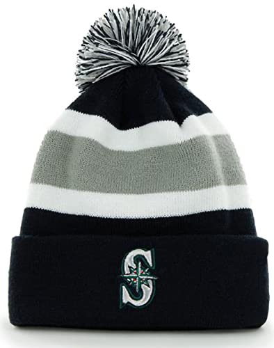 47 MLB Unisex-Adult Primary Logo Breakaway Team Color Primary Logo Cuffed Knit Beanie Hat Cold Weather Hat, One Size - Seattle Mariners Navy