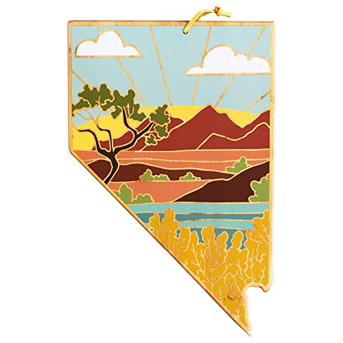 Totally Bamboo Nevada State Shaped Cutting Board and Charcuterie Serving Platter with Artwork by Summer Stokes, Includes Hang Tie for Wall Display Varies