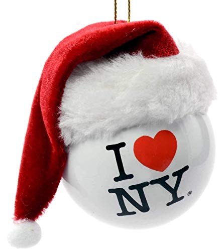 I Love New York NY Ball with Santa Hat Christmas Ornament