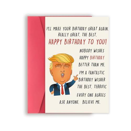 Missonemi Funny Trump Birthday Card for Women Men, Humorous Donald Trump Birthday Gifts Card for Boyfriend Girlfriend, Great Joke Trump Theme Greeting Card for Husband Wife