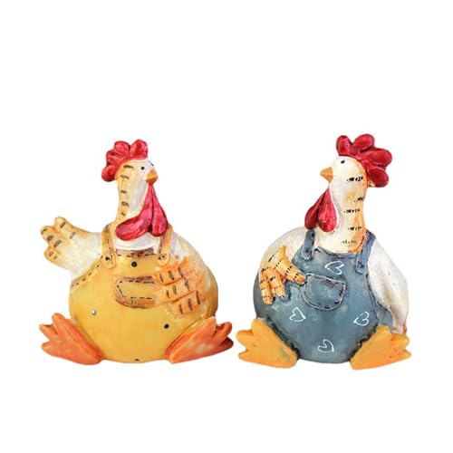 Quekas Chicken Statue Pack 2 Chicken Figurine Chicken Shape Craft Decorative Miniature Lovely Figurines Garden Home Decoration Easter Valentine