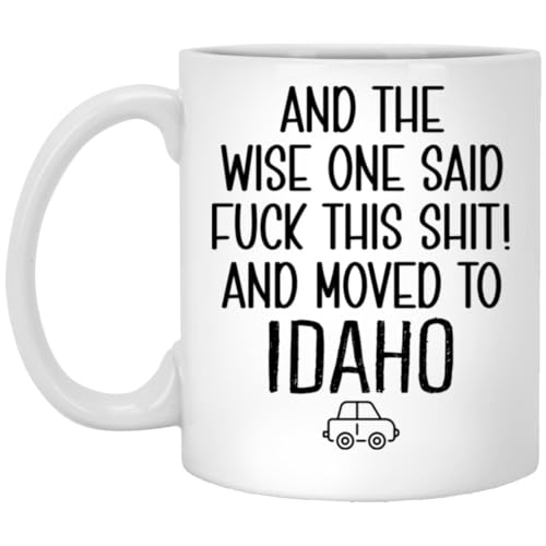 RandyShops Moving To Idaho Gift Mug - Relocating To Idaho Gift - Idaho Mug - Coworker Relocation Present - Moving Away Gift - Funny Moving Gift - Funny Gift For Friend Moving Out Of State 11oz, White