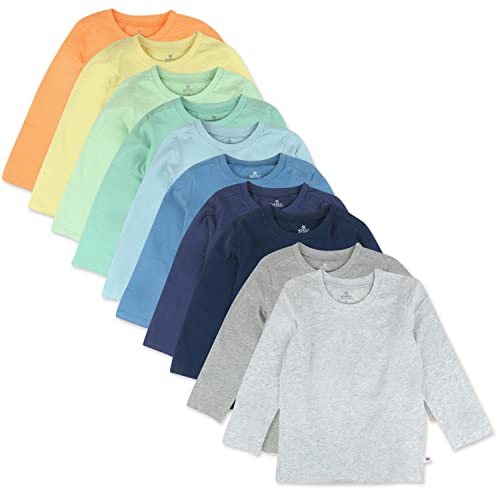 HonestBaby Multipack Long Sleeve T-Shirts Tee 100% Organic Cotton Infant Baby, Toddler, Little Kids Boys, Girls, Unisex, Rainbow Blues, 3T