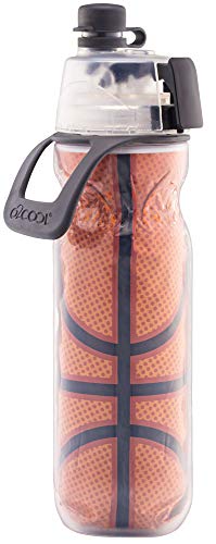 O2COOL Mist 'N Sip Misting Water Bottle 2-in-1 Mist and Sip Function with No Leak Pull Top Spout Sports Water Bottle Reusable Water Bottle - 20 oz (Basketball)